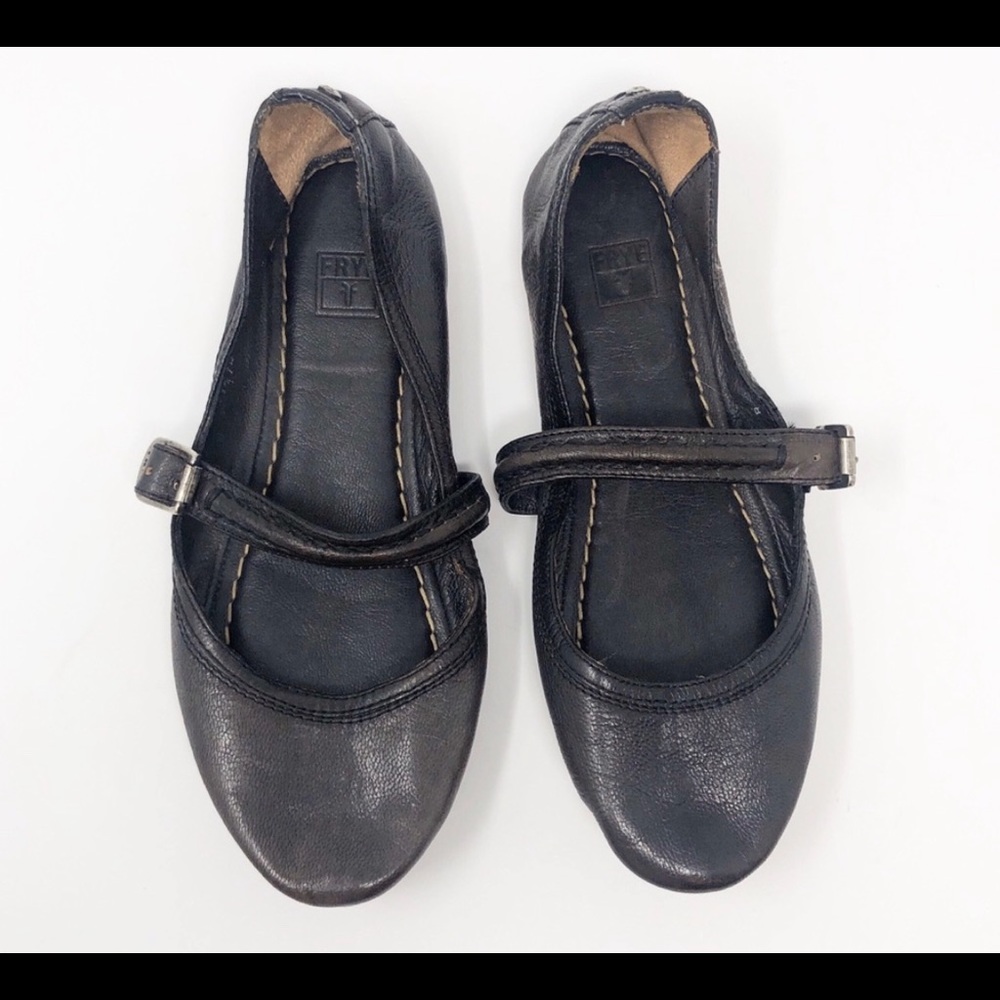 Frye black leather Mary Jane flats with strap